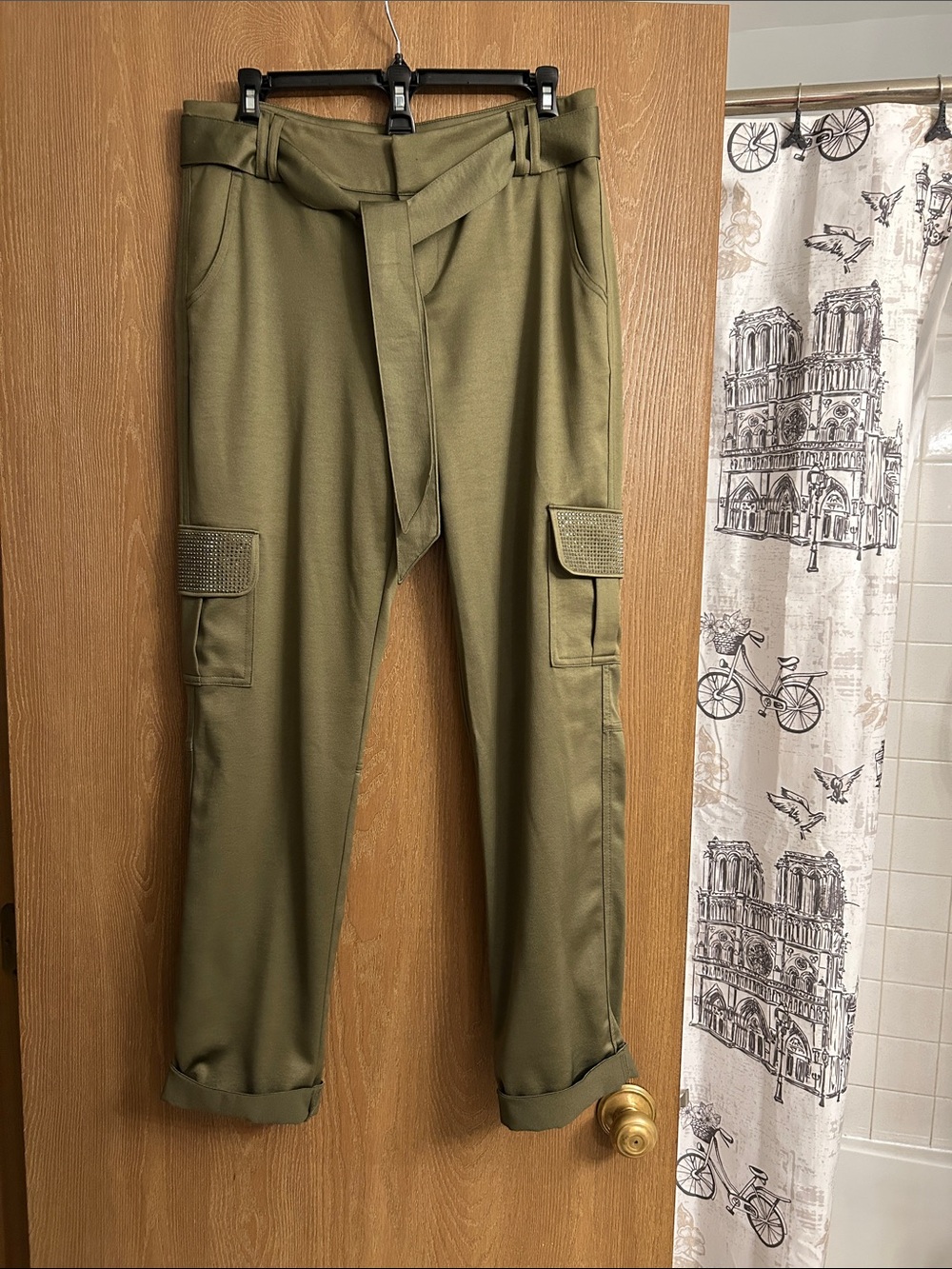 INC International Concepts Olive Green Women's Cargo Pants with Waist Tie